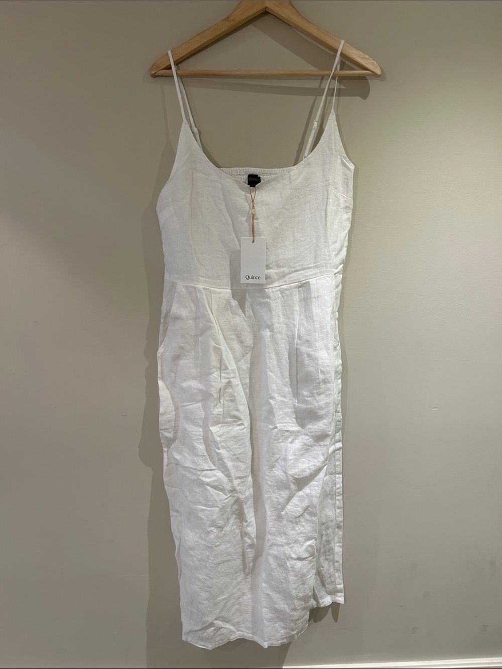 Quince White Linen Spaghetti-Strap Midi Dress